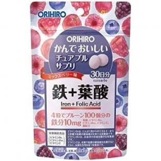 Orihiro Iron Жевательные витамины c Железом, вкус ягод, 30 дней