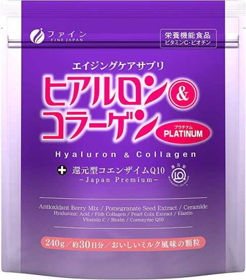 Fine Japan Коллаген Platinum, Гиалуроновая кислота и коэнзим Q10, 240 гр