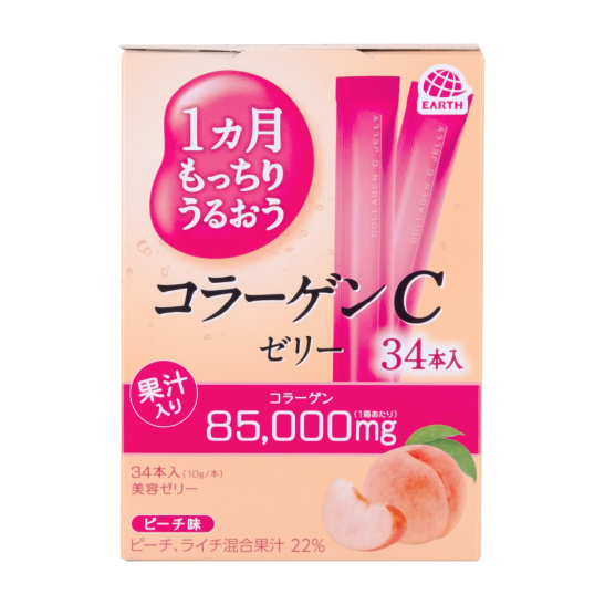 Earth Otsuka Питьевой коллаген, желе с витамином С, со вкусом персика, 34 стика